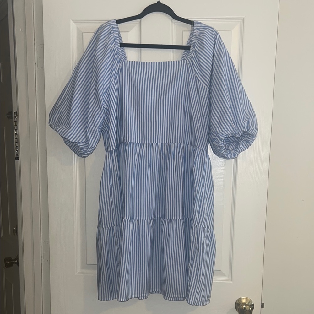 beachlunchlounge Blue and White Striped Dress Size XL